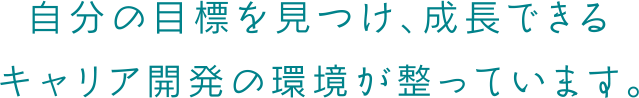 自分の目標を見つけ、成長できるキャリア開発の環境が整っています。