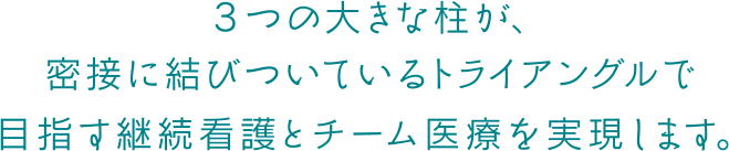 3つの大きな柱が、密接に結びついているトライアングルで目指す継続看護とチーム医療を実現します。